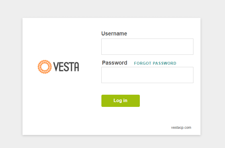 Form đăng nhập VestaCP